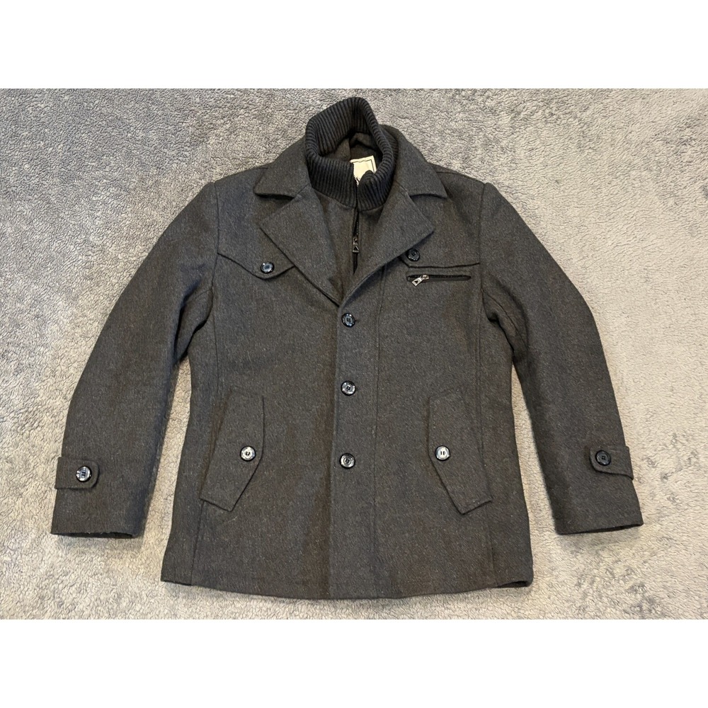 L&C Pea Coat Womens Small Gray Wool Blend Quilt Lined Jacket Button Zipper